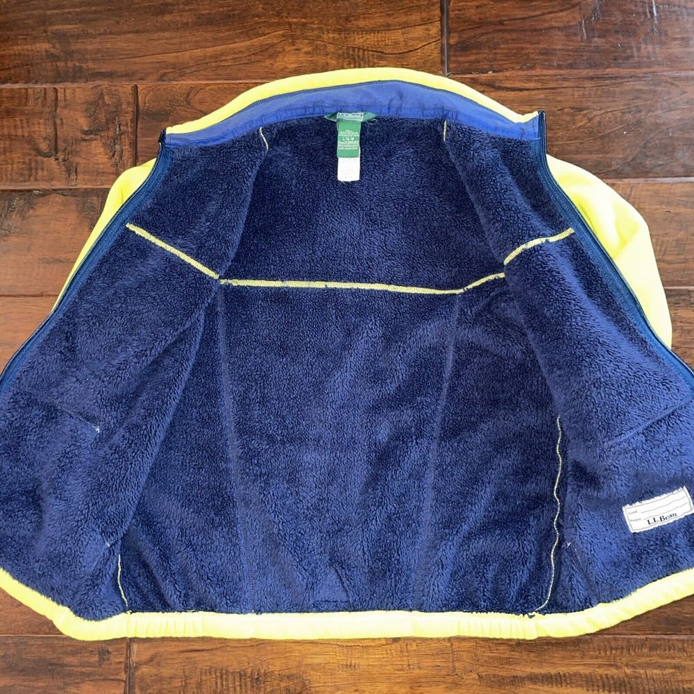 LL Bean Mountain‎ Classics Fleece Full Zip Kids Jacket Yellow Size Large 14-16 - Picture 4 of 8